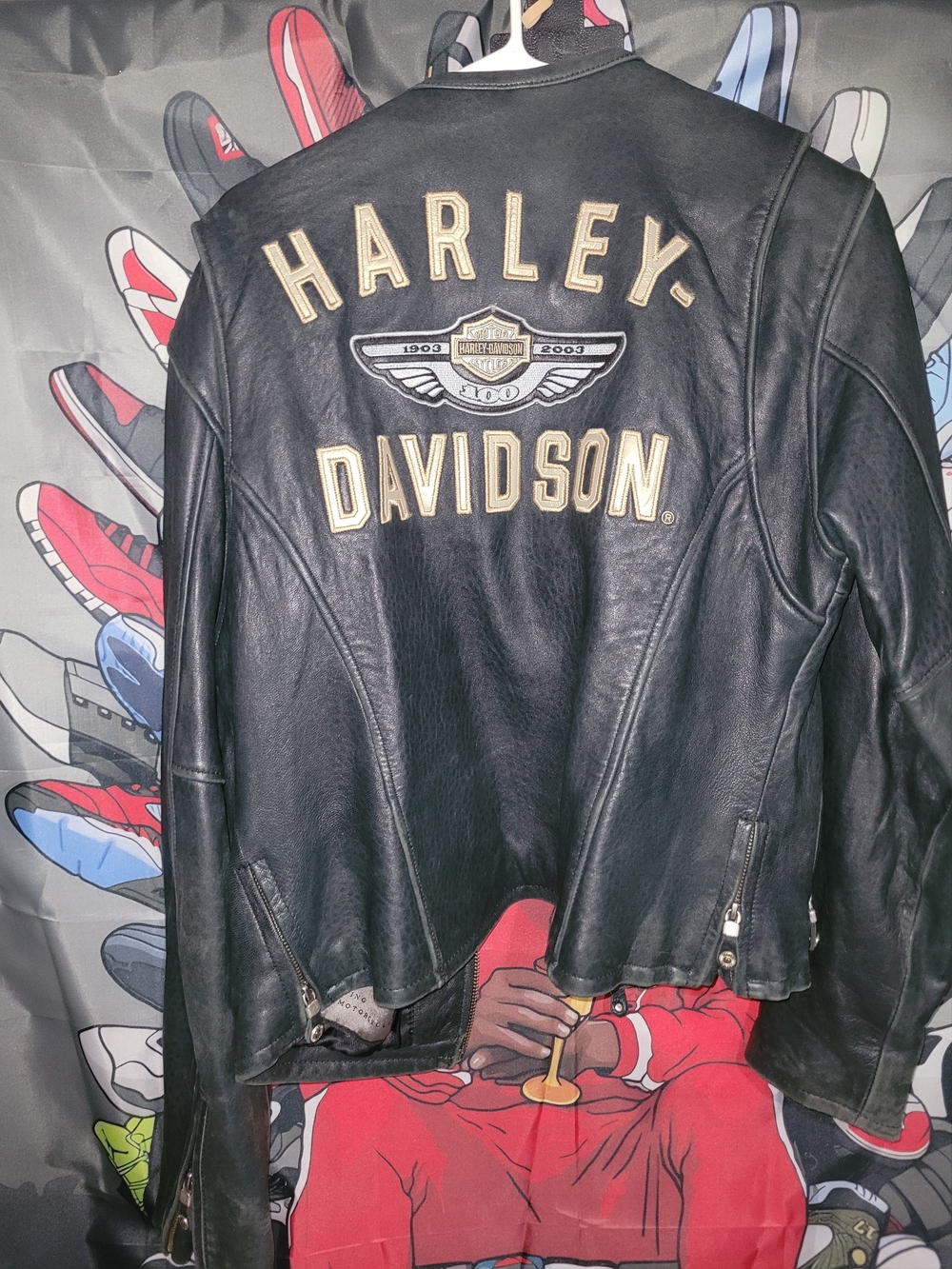 Harley-Davidson Black Leather Riding Jacket with Wing Badge - Picture 2 of 4